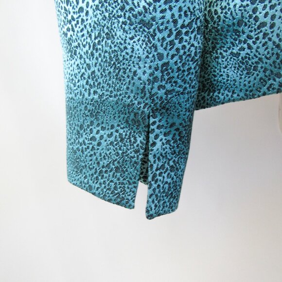 VINTAGE KASPER TEAL LEOPARD ANIMAL PRINT SATIN BLAZER JACKET Size-10 petite - Picture 6 of 9